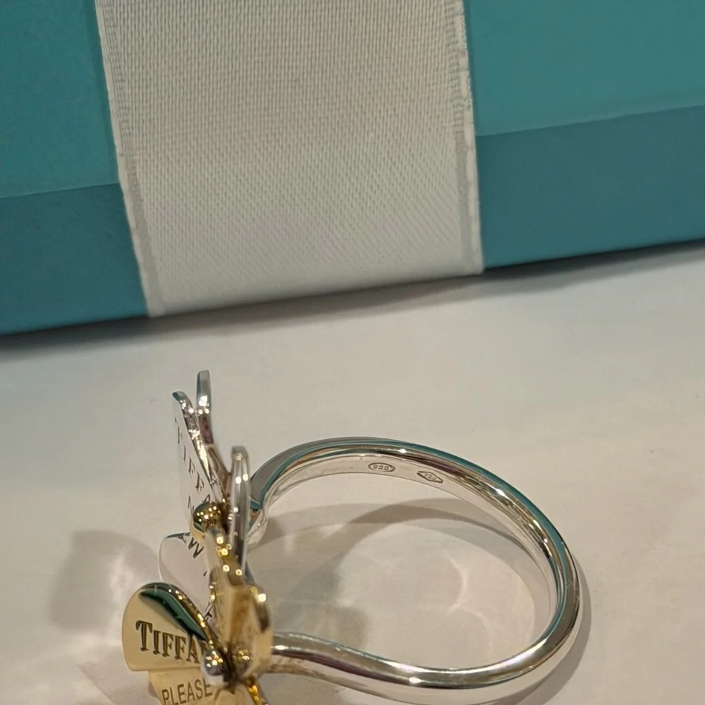Tiffany & Co. Silver and Gold Flower Butterfly Ring